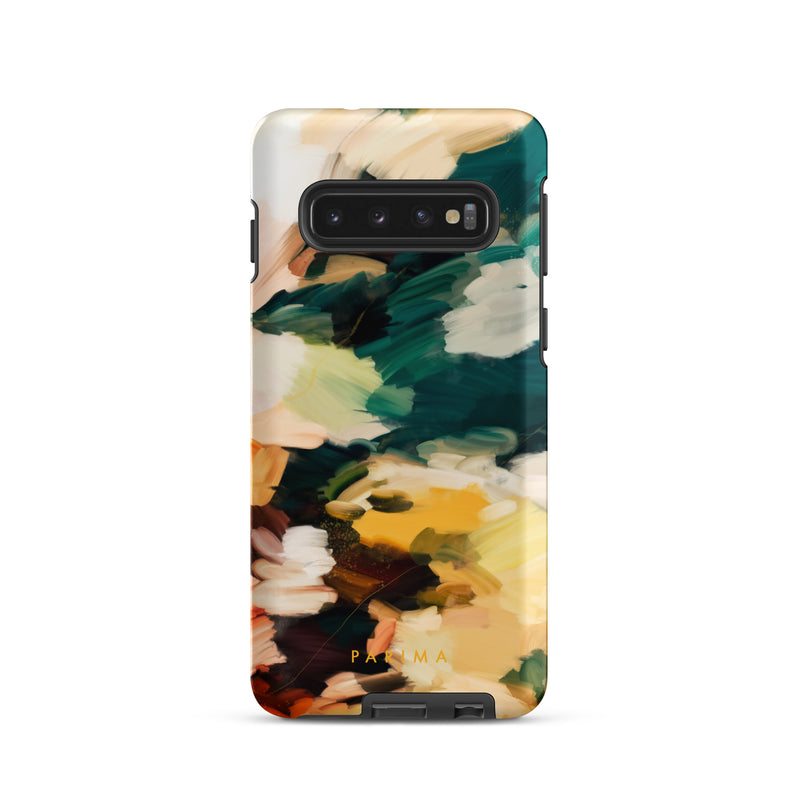 Cinque Terre, green and yellow abstract art on Samsung Galaxy S10 tough case by Parima Studio