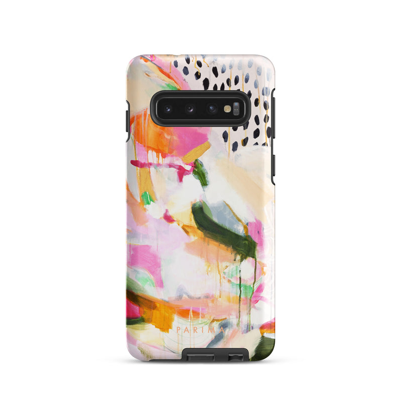 Adira, pink and green abstract art on Samsung Galaxy S10 tough case by Parima Studio