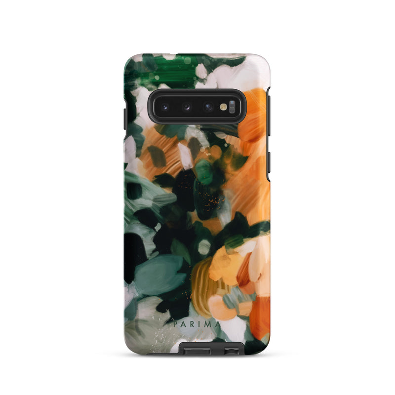 Aspen, green and orange abstract art on Samsung Galaxy S10 tough case by Parima Studio
