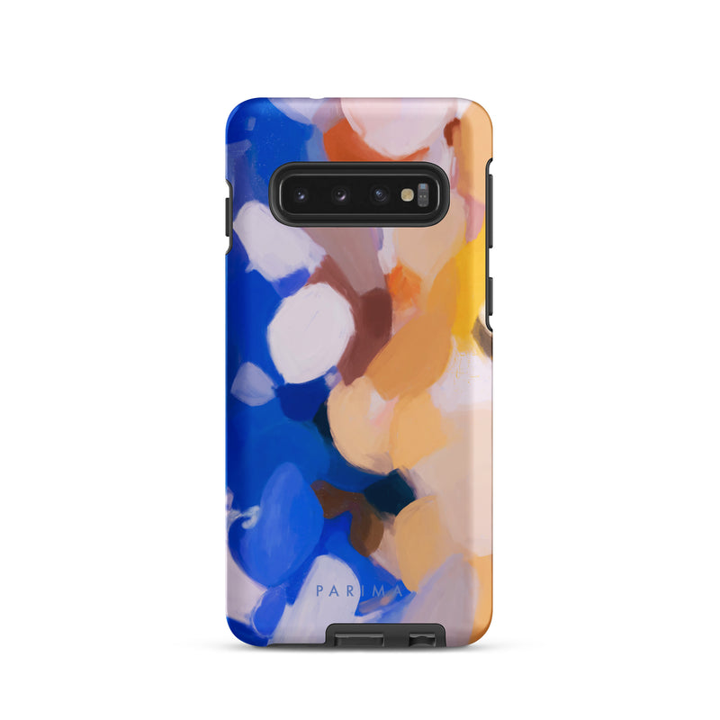 Bluebell, blue and yellow abstract art on Samsung Galaxy S10 tough case by Parima Studio