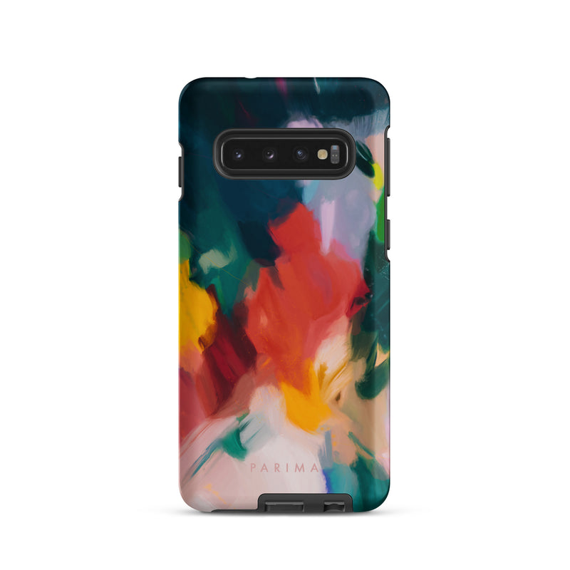 Pomme, blue and red abstract art on Samsung Galaxy S10 tough case by Parima Studio