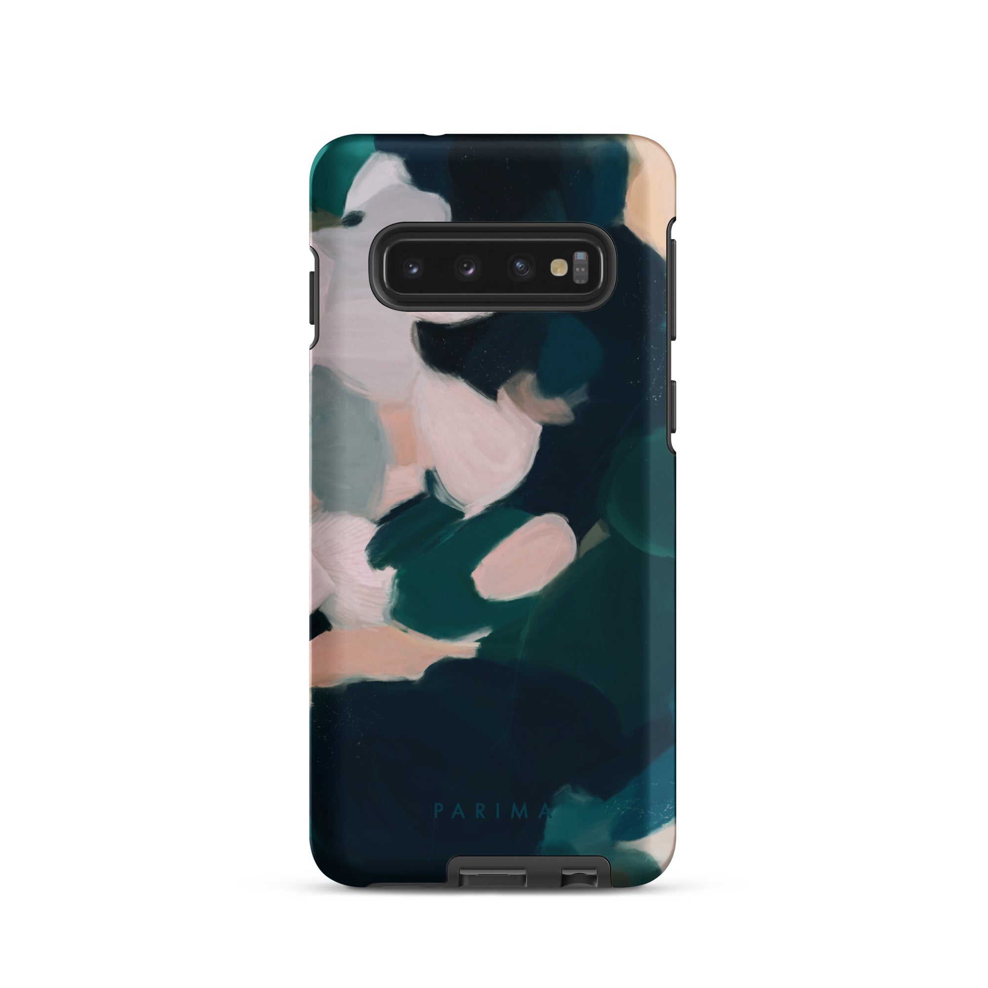 Aerwyn, green and pink abstract art on Samsung Galaxy S10 tough case by Parima Studio