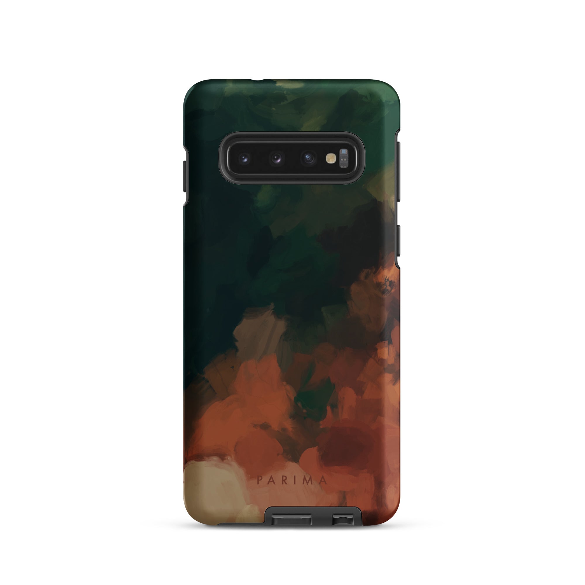 Cedar, green and brown abstract art on Samsung Galaxy S10 tough case by Parima Studio