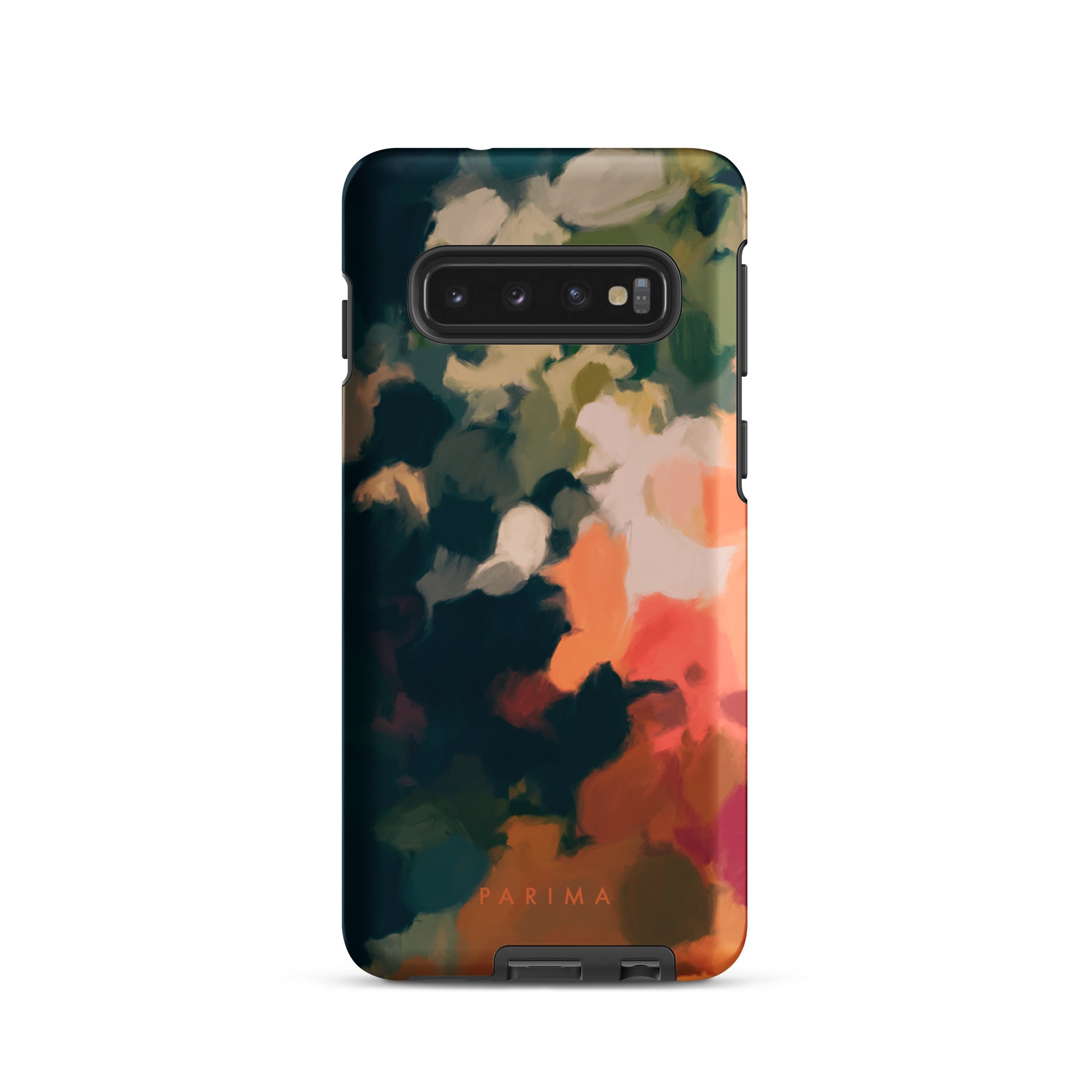 Ria, blue and orange abstract art on Samsung Galaxy S10 tough case by Parima Studio