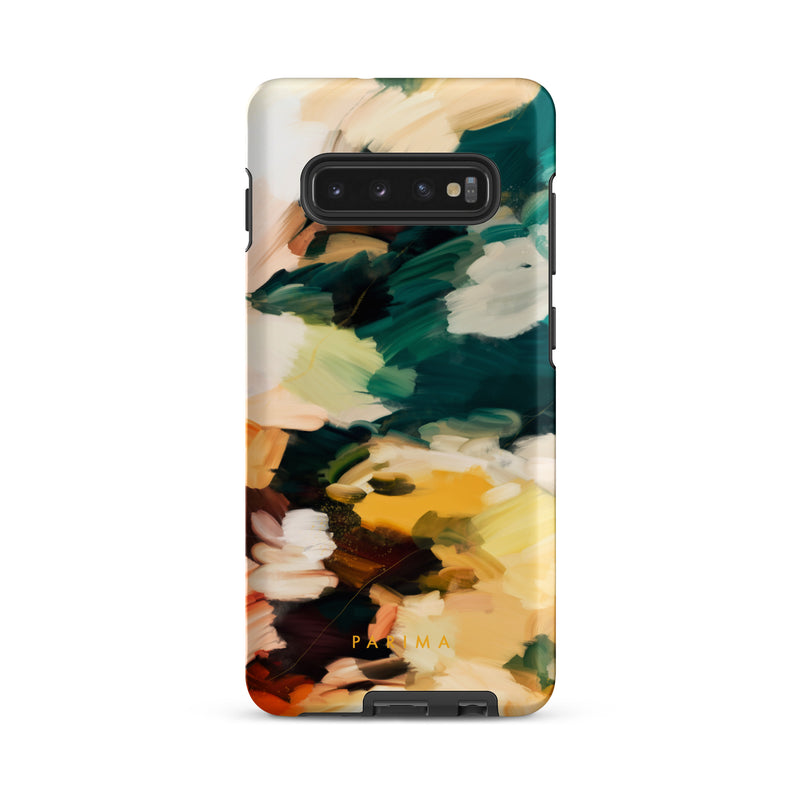 Cinque Terre, green and yellow abstract art on Samsung Galaxy S10 Plus tough case by Parima Studio