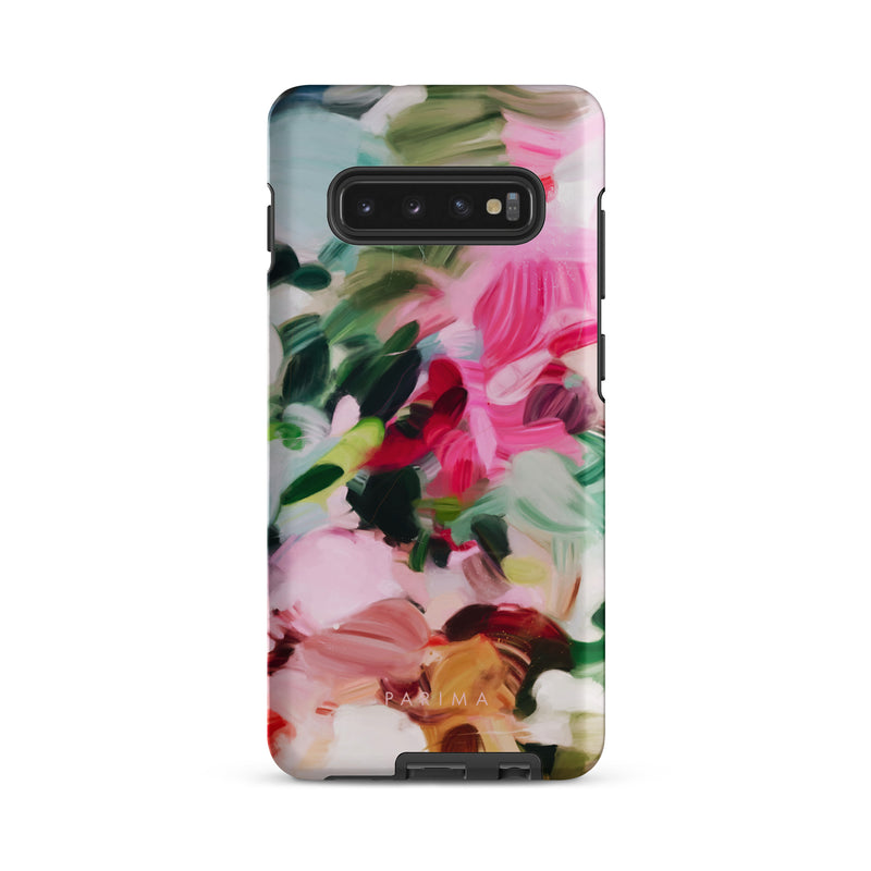 Bloom, pink and green abstract art on Samsung Galaxy S10 Plus tough case by Parima Studio