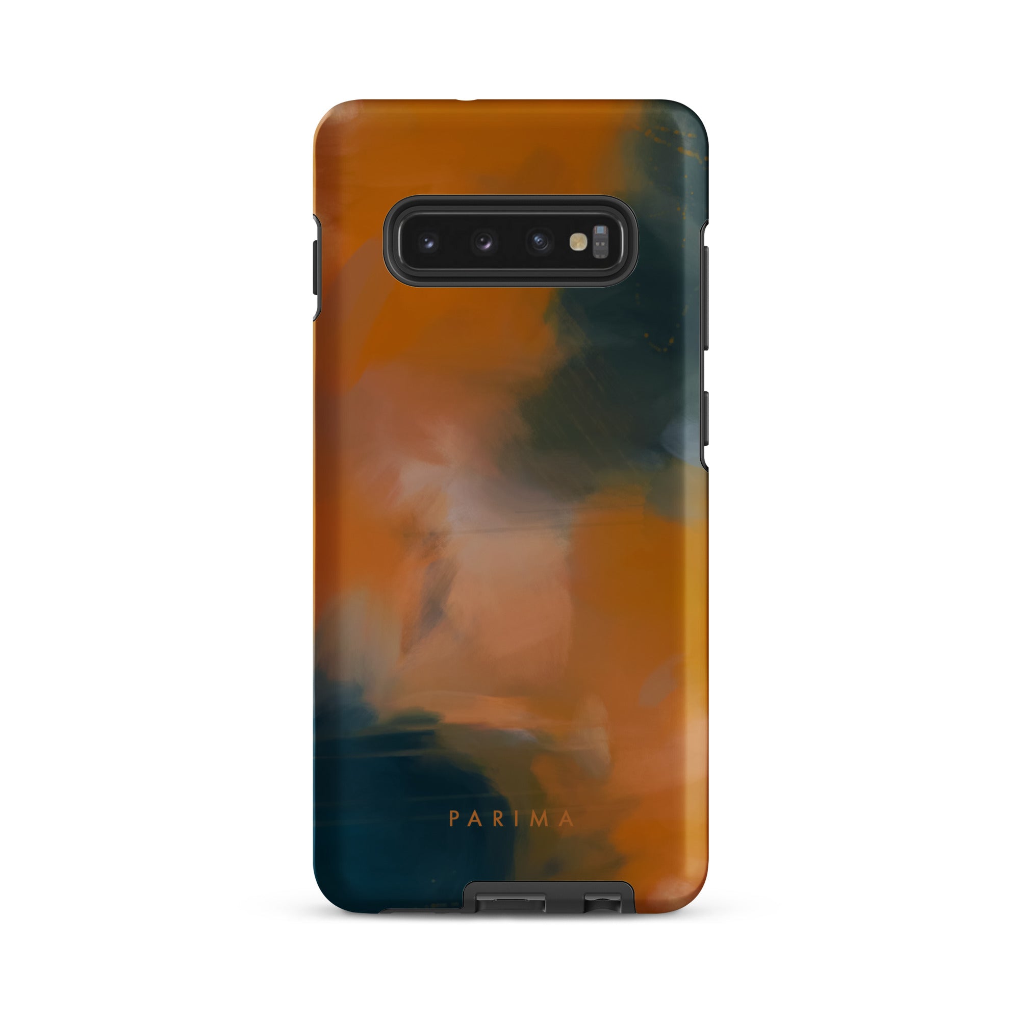 Amelie, blue and orange abstract art on Samsung Galaxy S10 plus tough case by Parima Studio