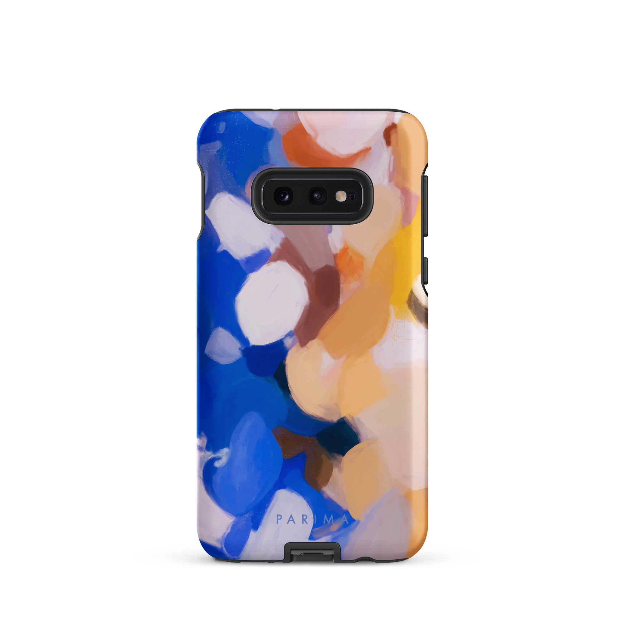 Bluebell, blue and yellow abstract art on Samsung Galaxy S10e tough case by Parima Studio