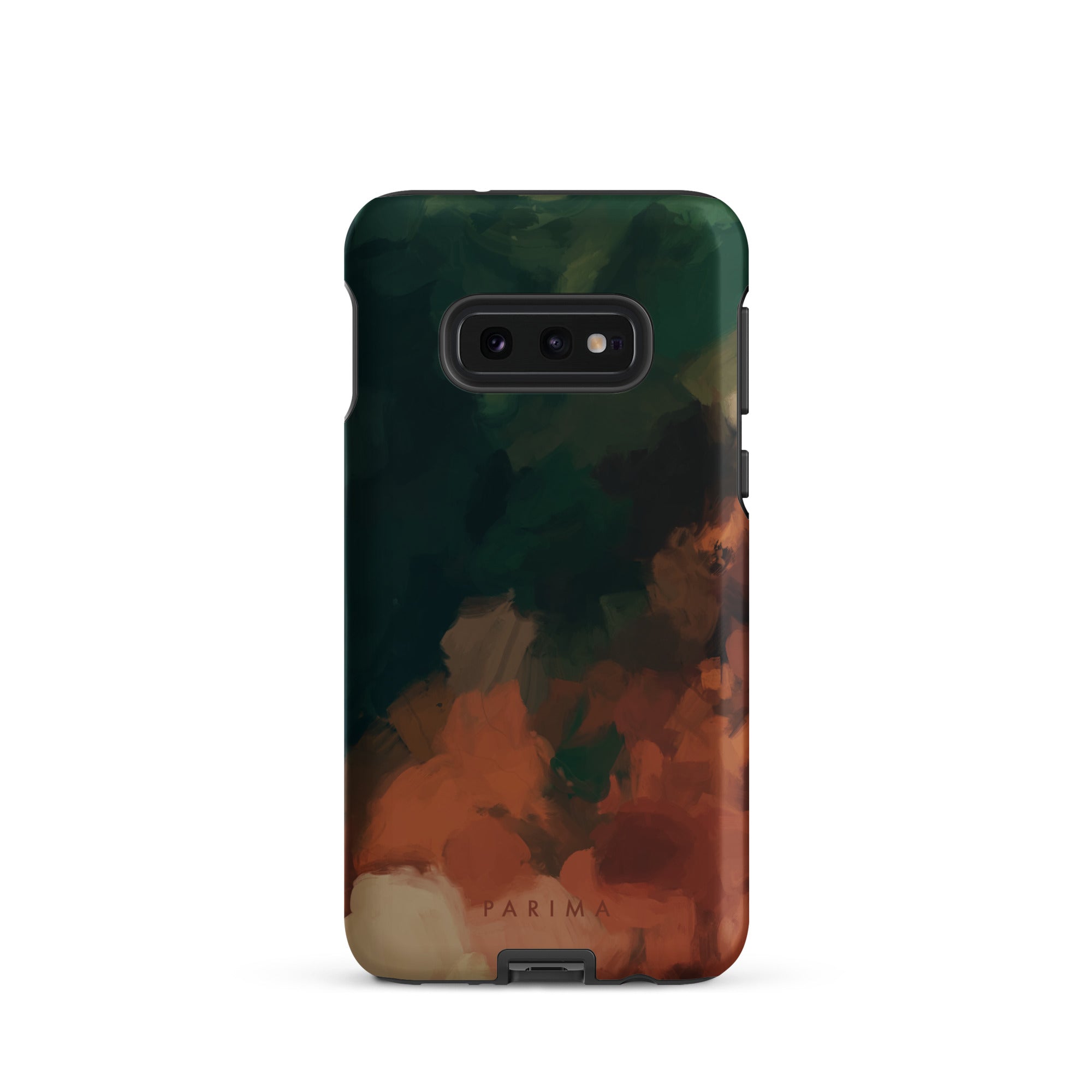 Cedar, green and brown abstract art on Samsung Galaxy S10e tough case by Parima Studio