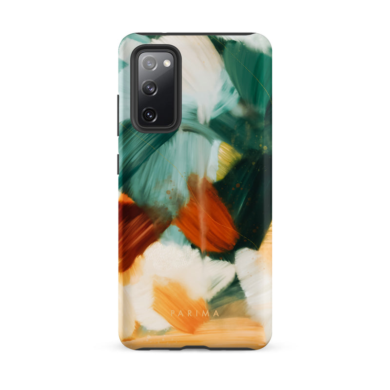 Meridian, green and orange abstract art on Samsung Galaxy S20 FE tough case by Parima Studio
