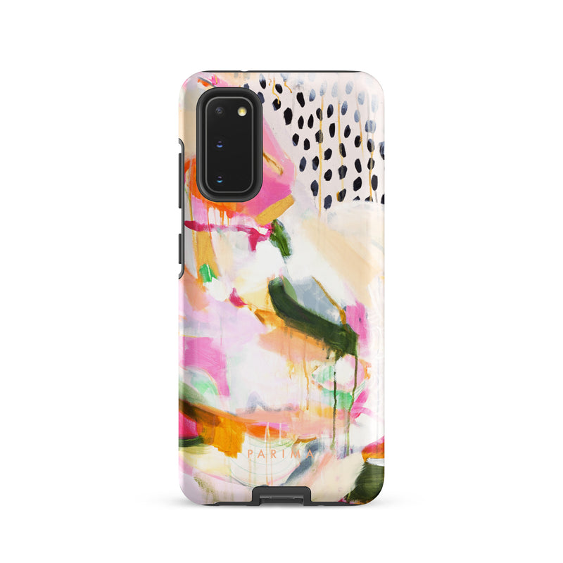 Adira, pink and green abstract art on Samsung Galaxy S20 tough case by Parima Studio