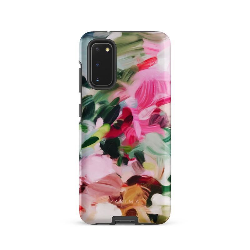 Bloom, pink and green abstract art on Samsung Galaxy S20 tough case by Parima Studio