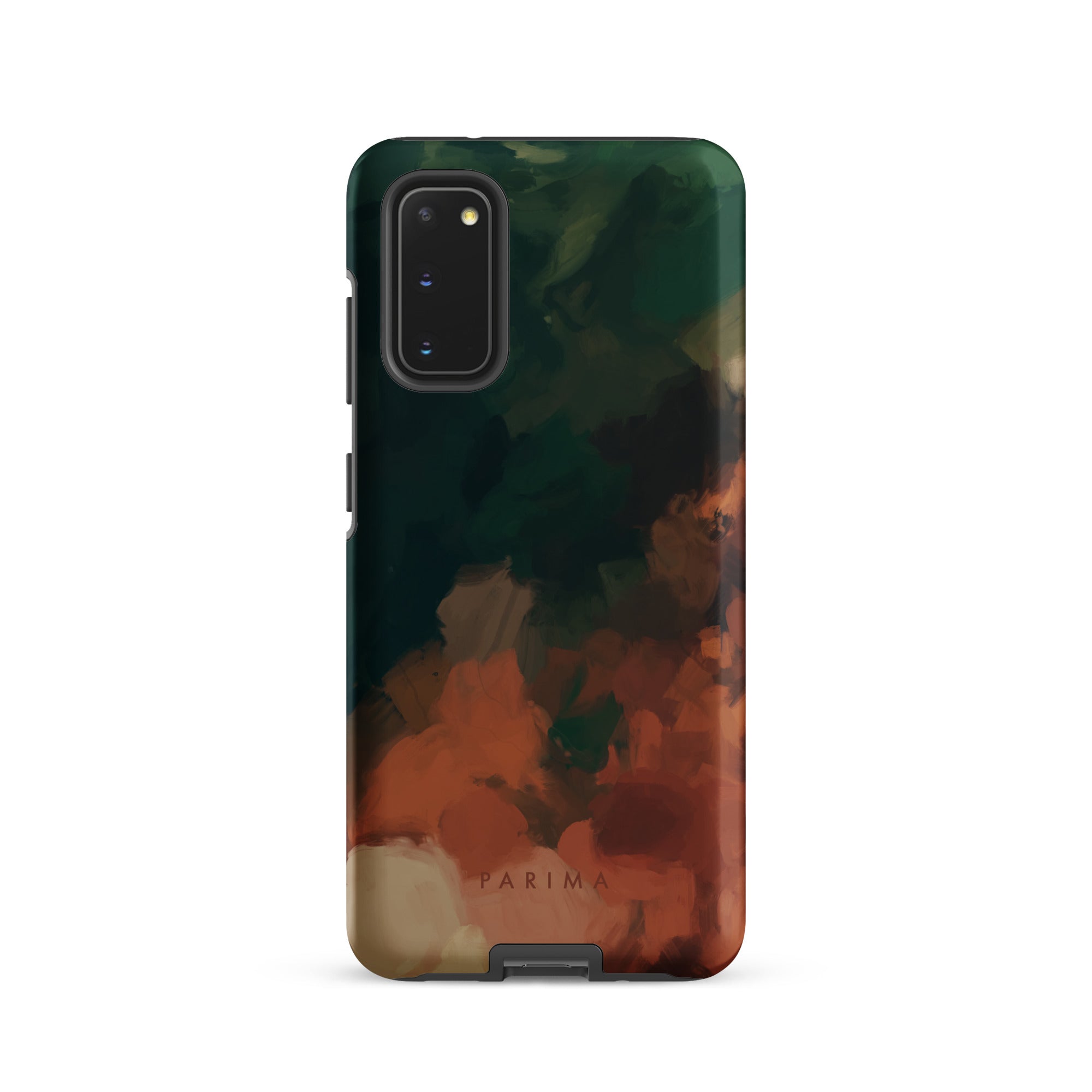 Cedar, green and brown abstract art on Samsung Galaxy S20 tough case by Parima Studio