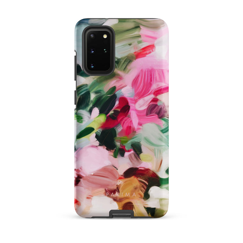 Bloom, pink and green abstract art on Samsung Galaxy S20 Plus tough case by Parima Studio