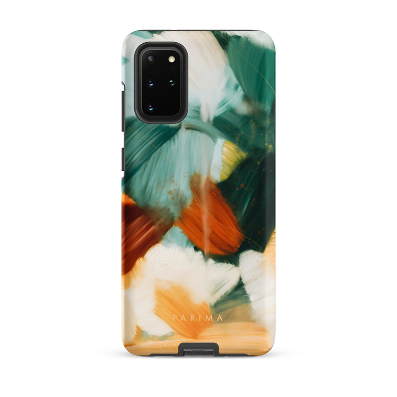 Meridian, green and orange abstract art on Samsung Galaxy S20 Plus tough case by Parima Studio