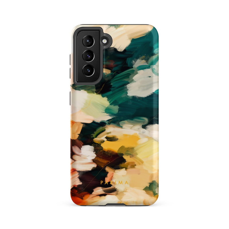 Cinque Terre, green and yellow abstract art on Samsung Galaxy S21 FE tough case by Parima Studio