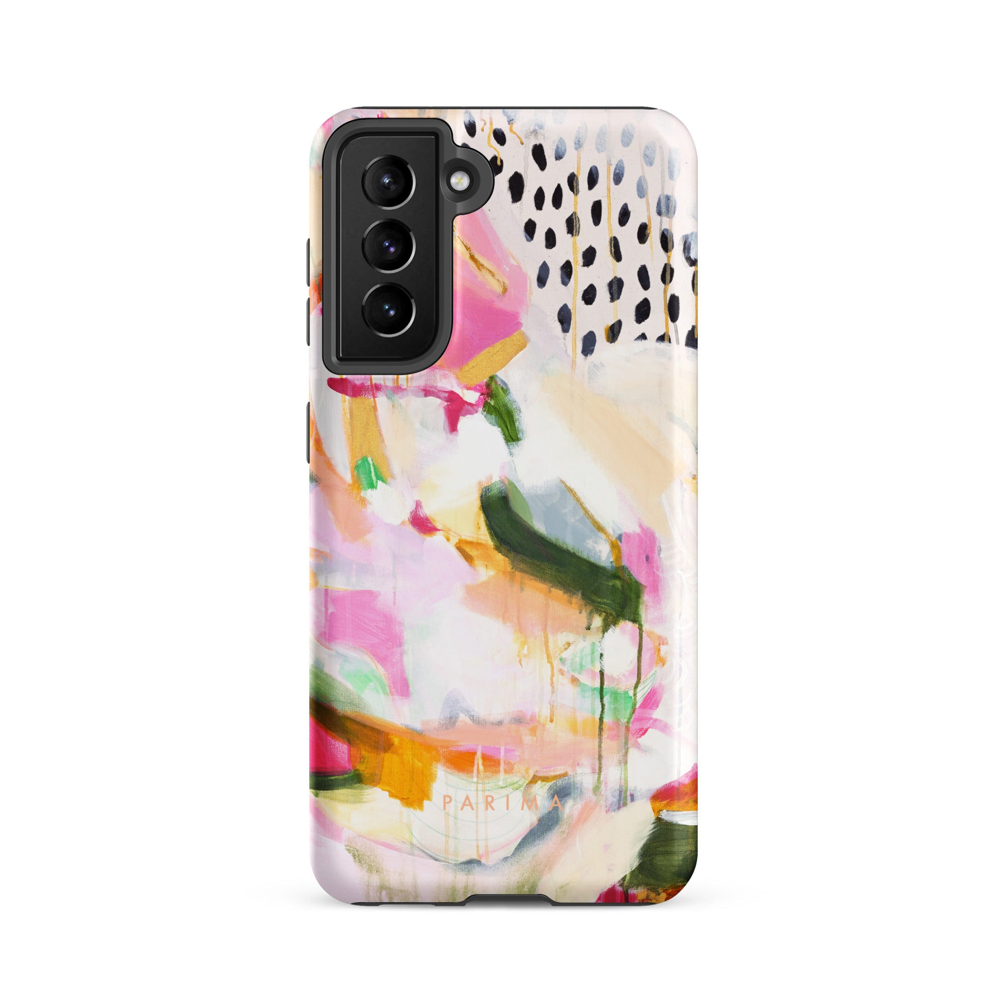 Adira, pink and green abstract art on Samsung Galaxy S21 FE tough case by Parima Studio