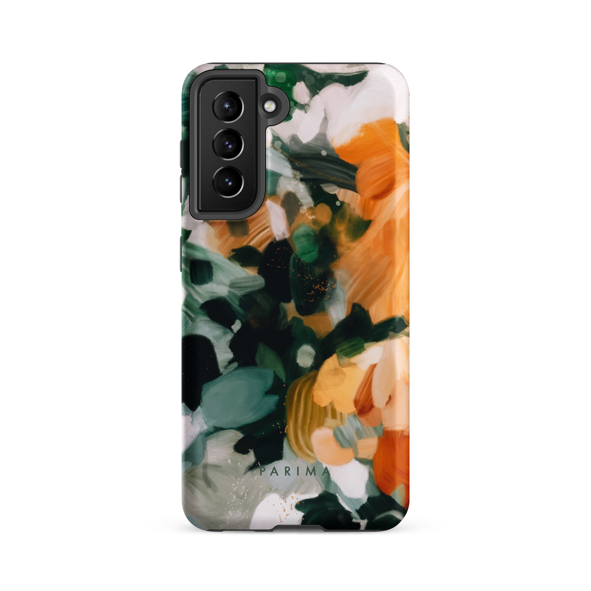 Aspen, green and orange abstract art on Samsung Galaxy S21 FE tough case by Parima Studio