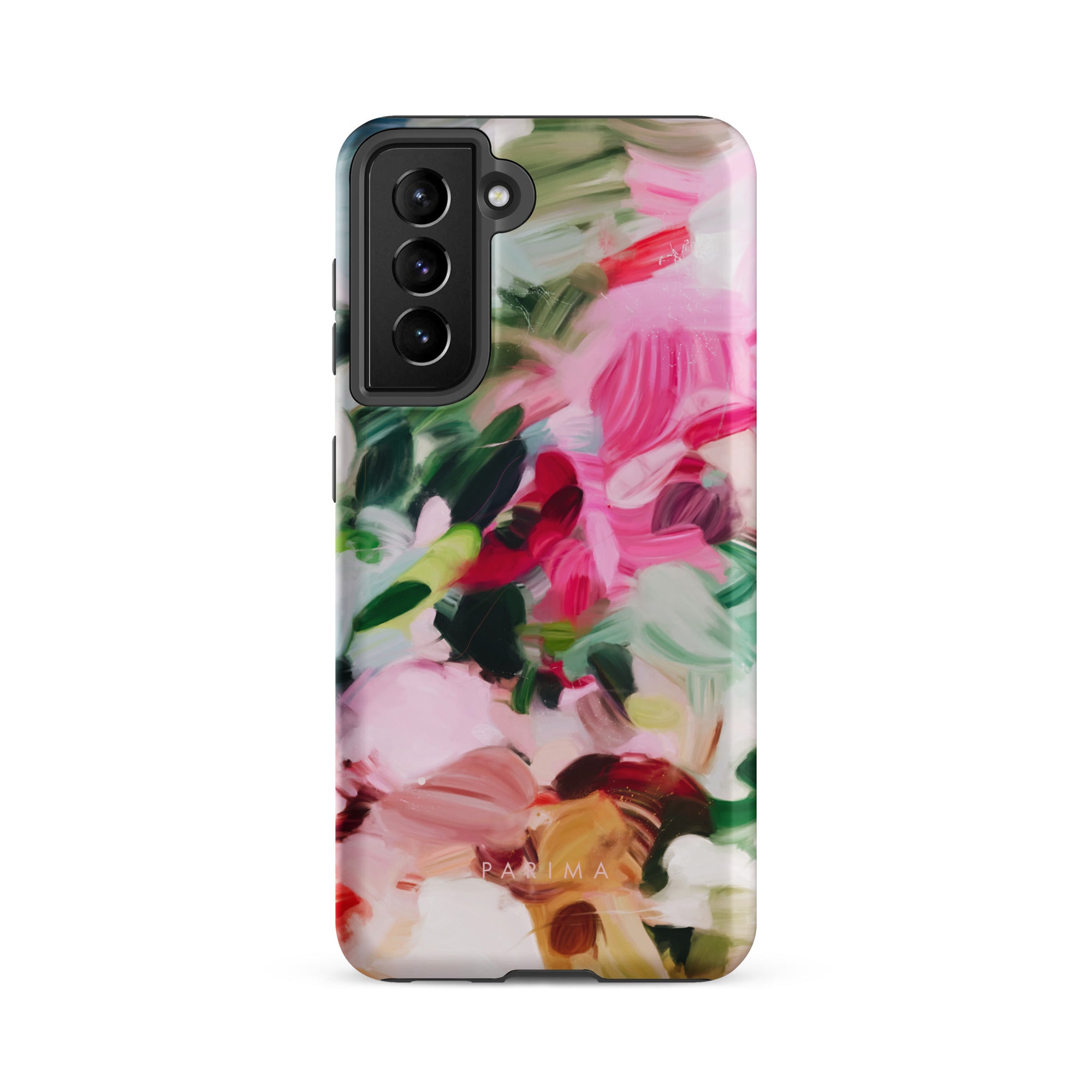 Bloom, pink and green abstract art on Samsung Galaxy S21 FE tough case by Parima Studio