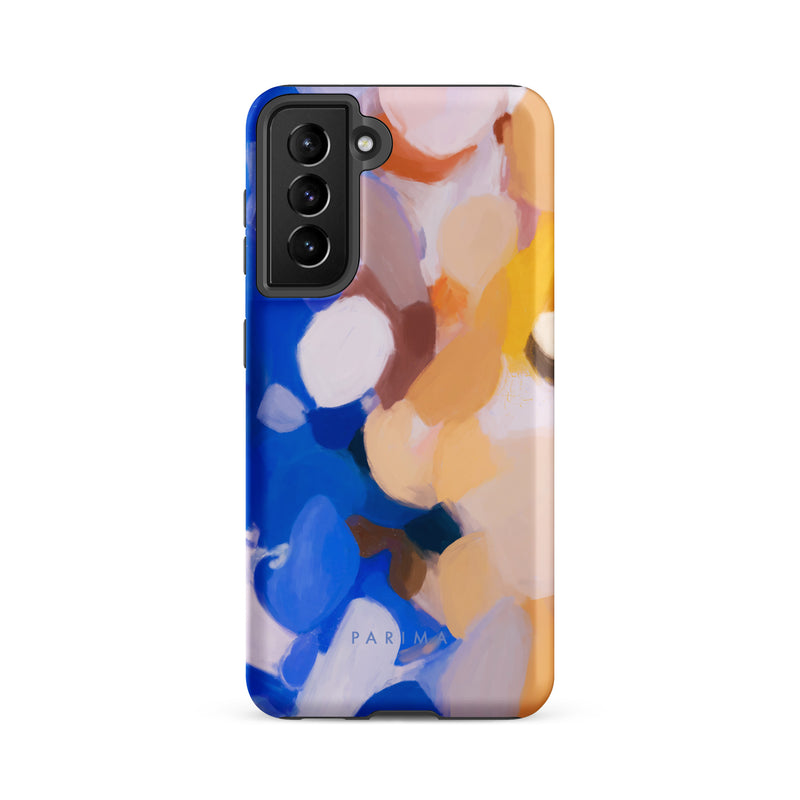Bluebell, blue and yellow abstract art on Samsung Galaxy S21 FE tough case by Parima Studio