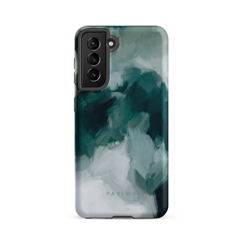 Echo, emerald green abstract art on Samsung Galaxy S21 FE tough case by Parima Studio