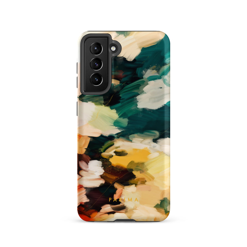 Cinque Terre, green and yellow abstract art on Samsung Galaxy S21 tough case by Parima Studio