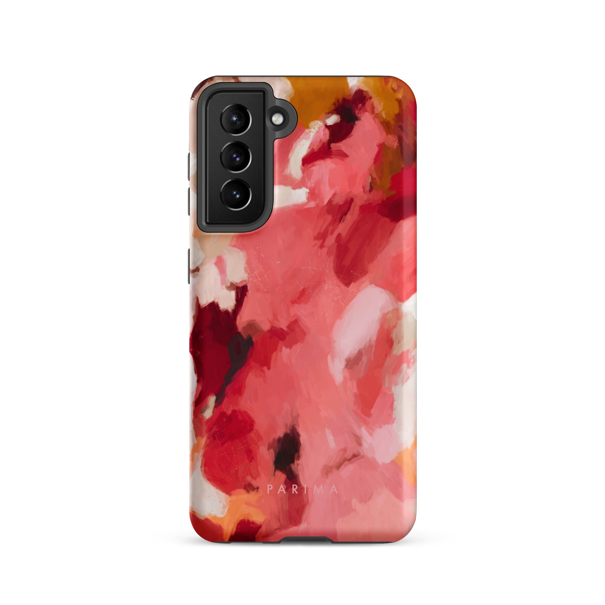 Apple, pink and red abstract art on Samsung Galaxy S21 tough case by Parima Studio