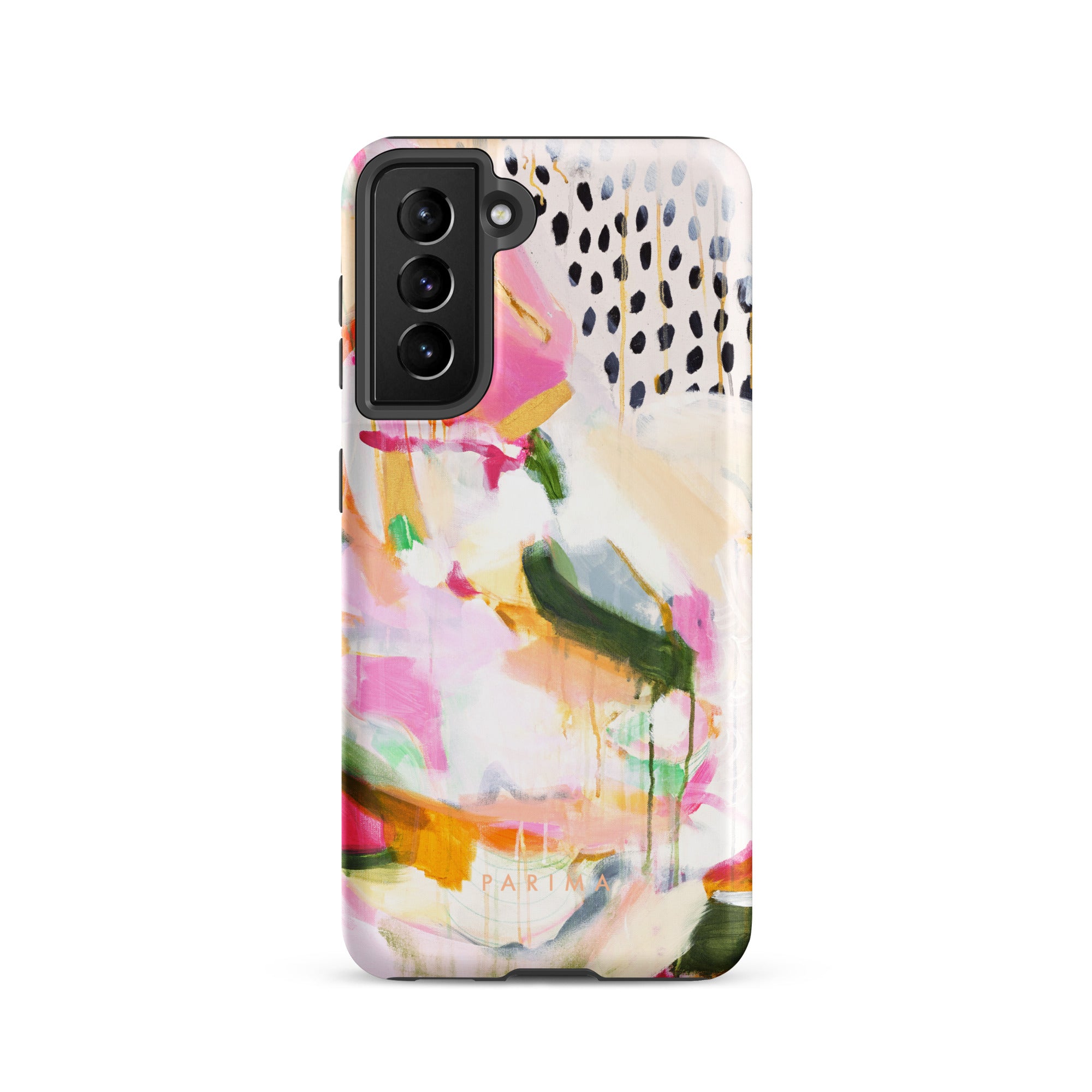 Adira, pink and green abstract art on Samsung Galaxy S21 tough case by Parima Studio