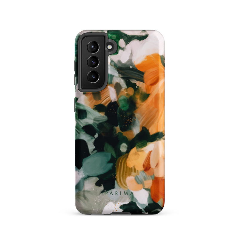 Aspen, green and orange abstract art on Samsung Galaxy S21 tough case by Parima Studio