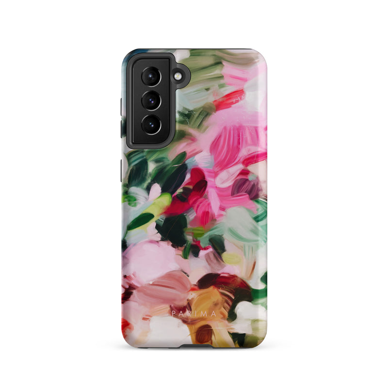 Bloom, pink and green abstract art on Samsung Galaxy S21 tough case by Parima Studio
