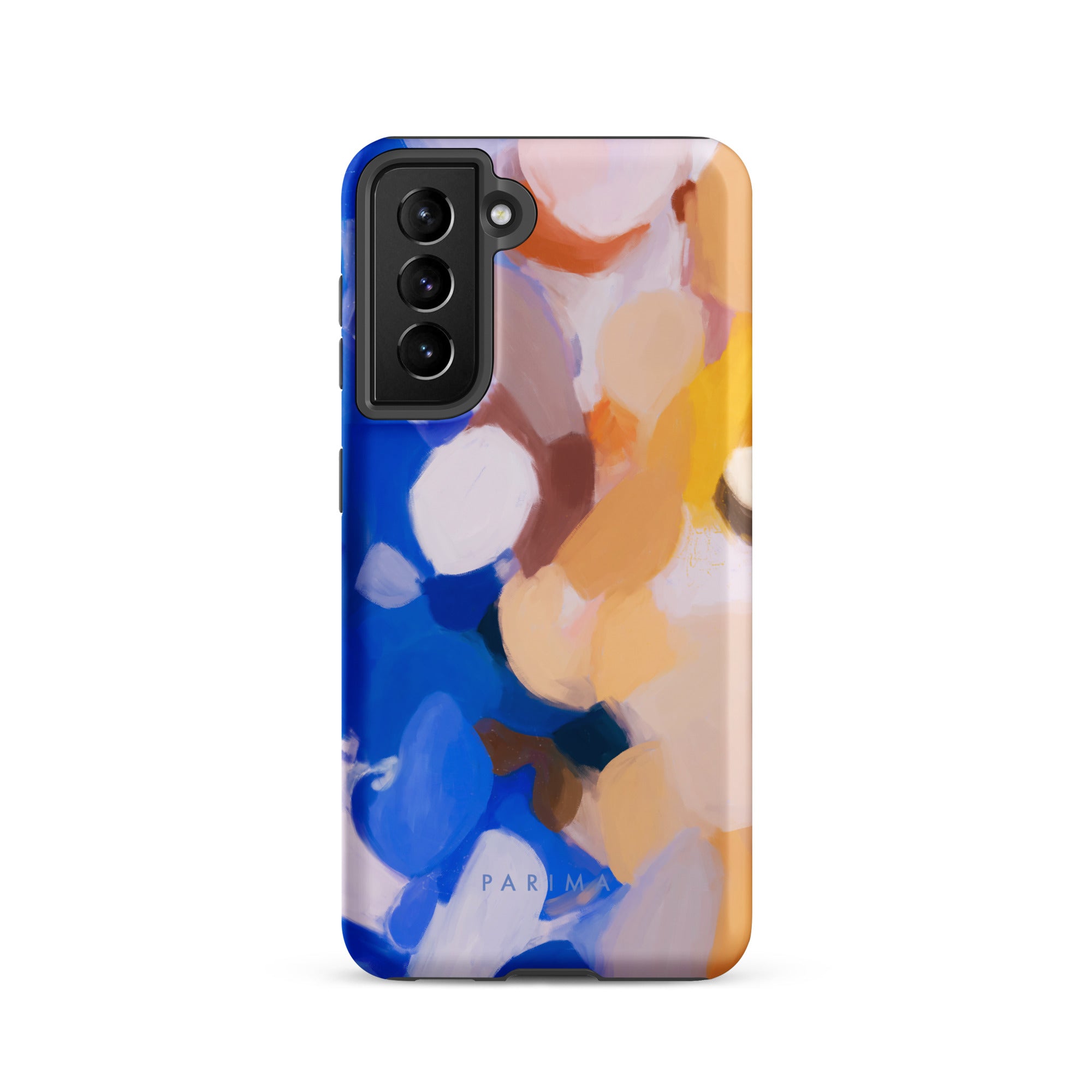 Bluebell, blue and yellow abstract art on Samsung Galaxy S21 tough case by Parima Studio