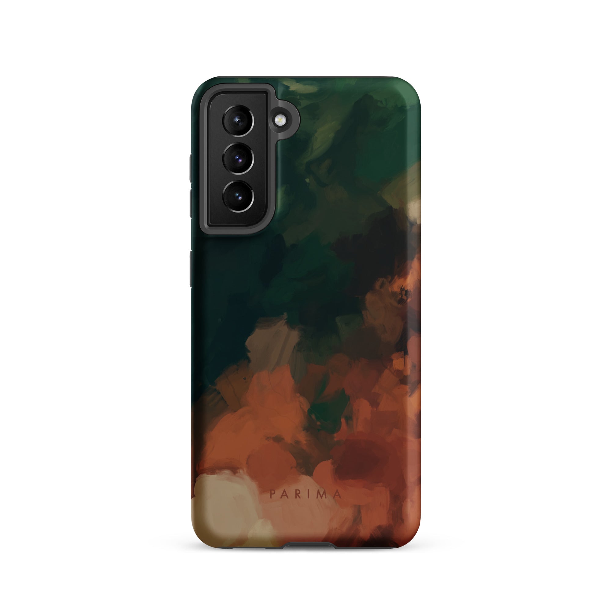 Cedar, green and brown abstract art on Samsung Galaxy S21 tough case by Parima Studio