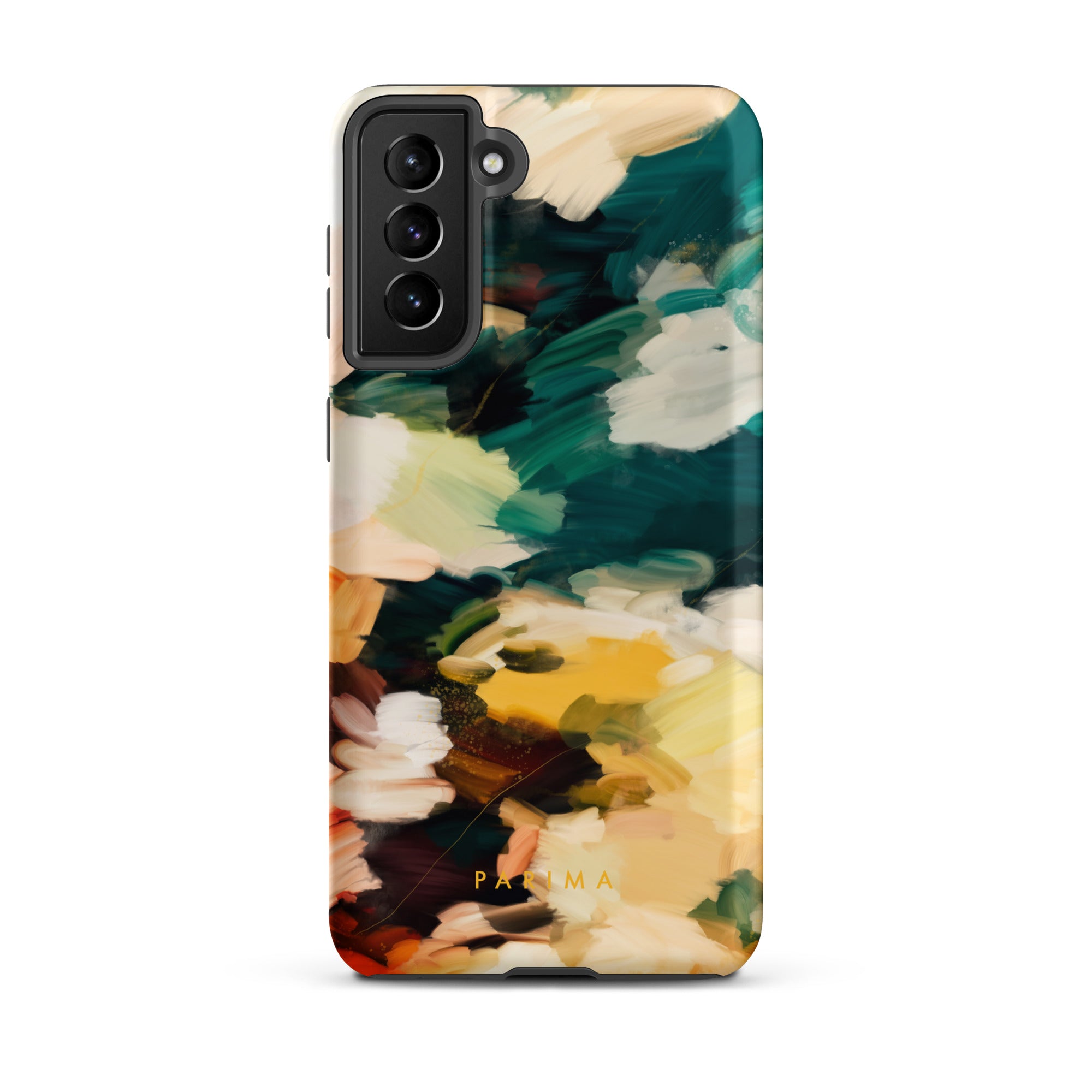 Cinque Terre, green and yellow abstract art on Samsung Galaxy S21 Plus tough case by Parima Studio