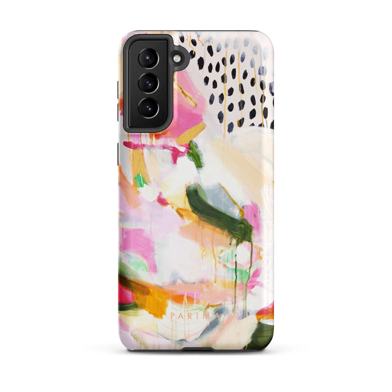 Adira, pink and green abstract art on Samsung Galaxy S21 Plus tough case by Parima Studio