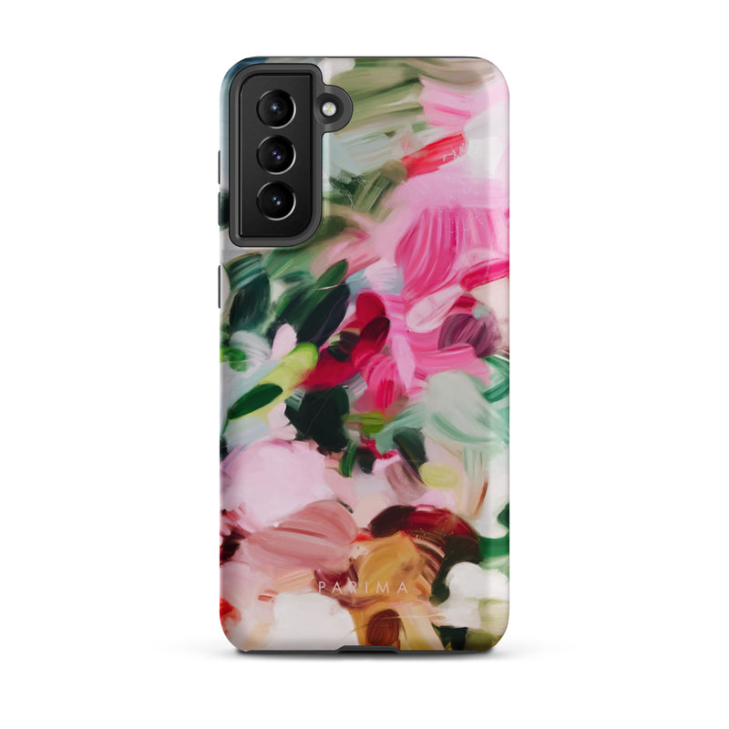 Bloom, pink and green abstract art on Samsung Galaxy S21 Plus tough case by Parima Studio