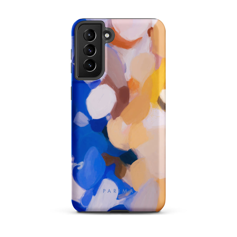 Bluebell, blue and yellow abstract art on Samsung Galaxy S21 Plus tough case by Parima Studio