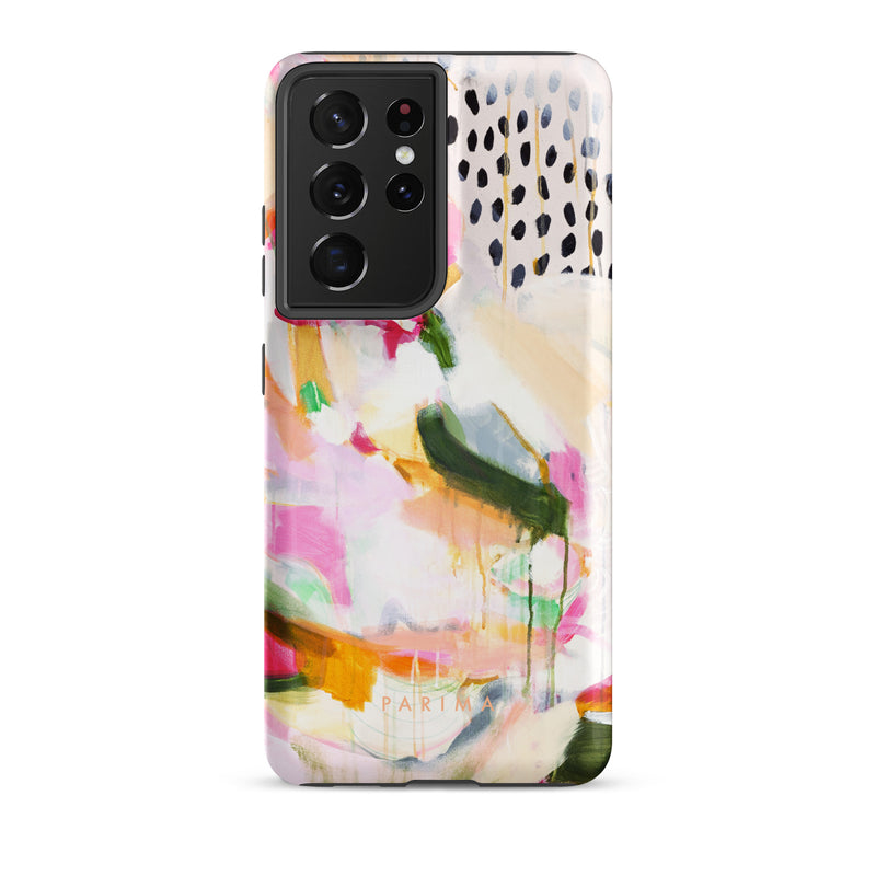 Adira, pink and green abstract art on Samsung Galaxy S21 Ultra tough case by Parima Studio