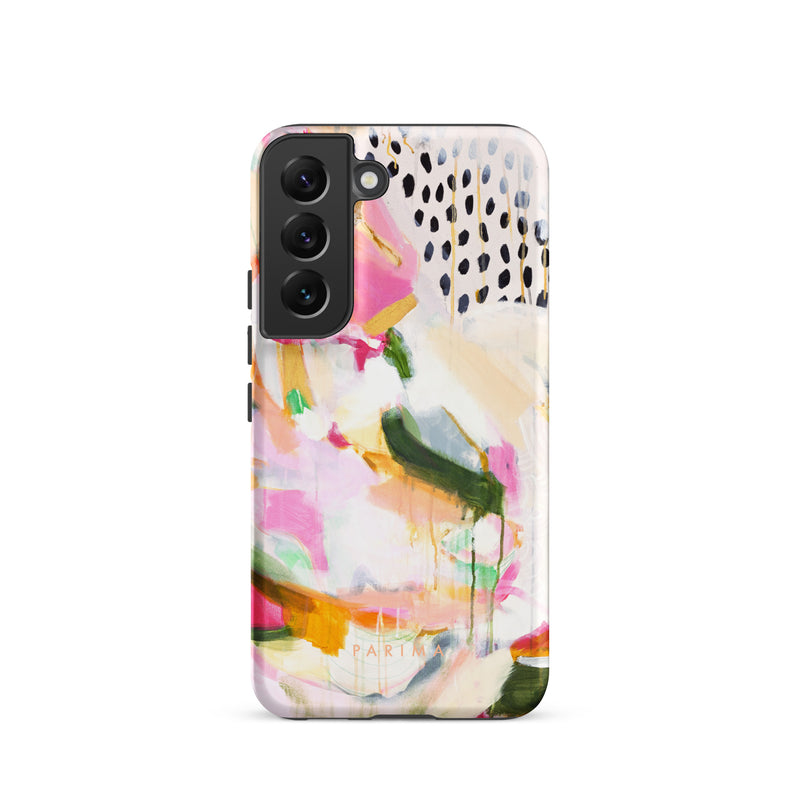 Adira, pink and green abstract art on Samsung Galaxy S22 tough case by Parima Studio