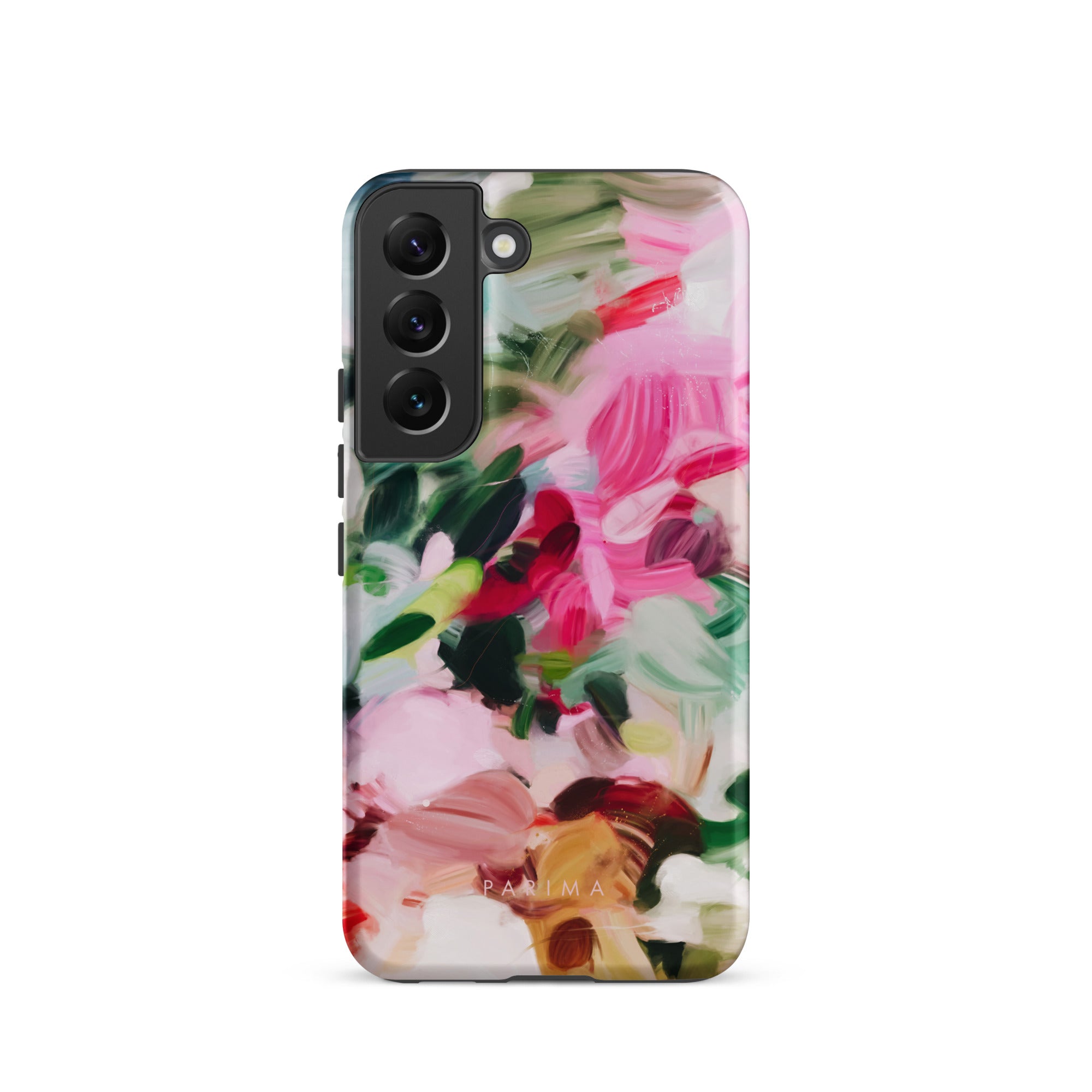 Bloom, pink and green abstract art on Samsung Galaxy S22 tough case by Parima Studio