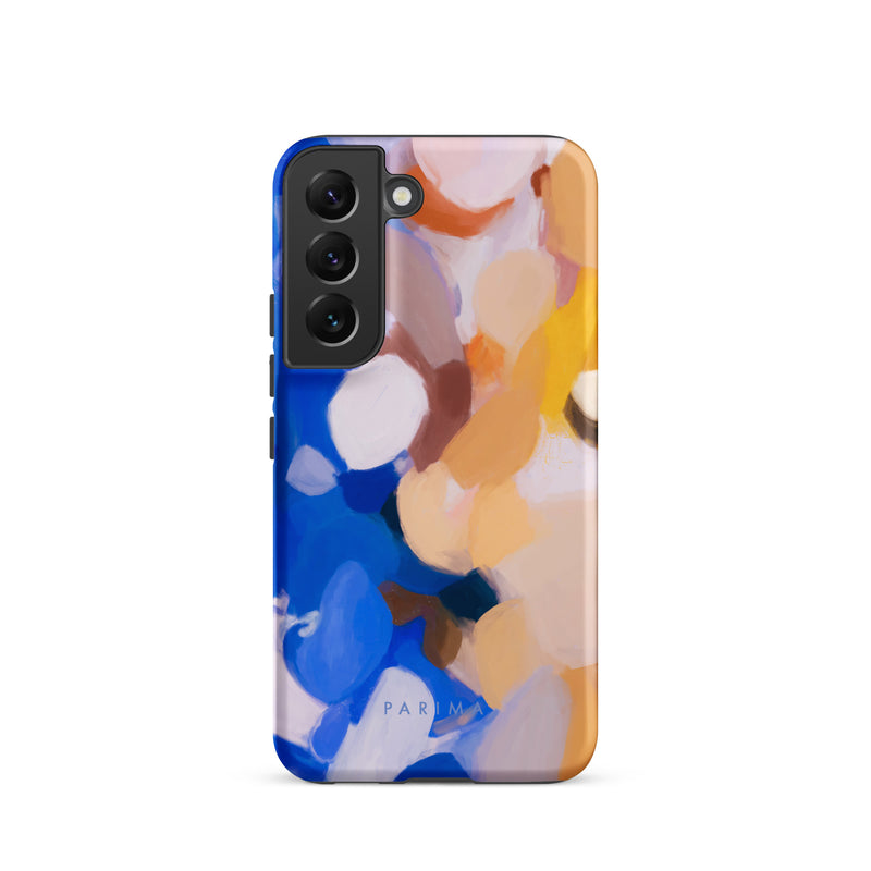 Bluebell, blue and yellow abstract art on Samsung Galaxy S22 tough case by Parima Studio