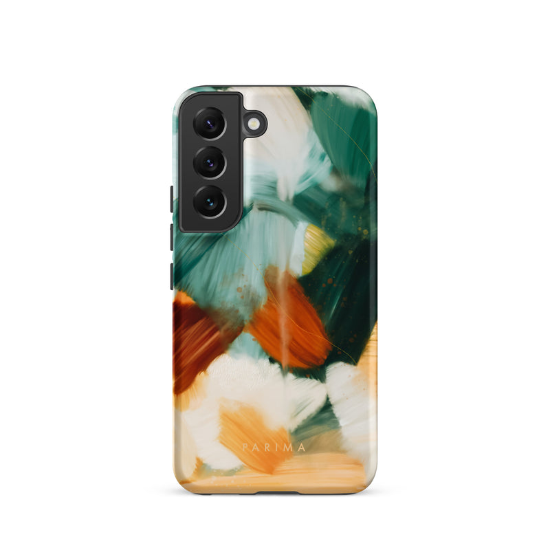 Meridian, green and orange abstract art on Samsung Galaxy S22 tough case by Parima Studio