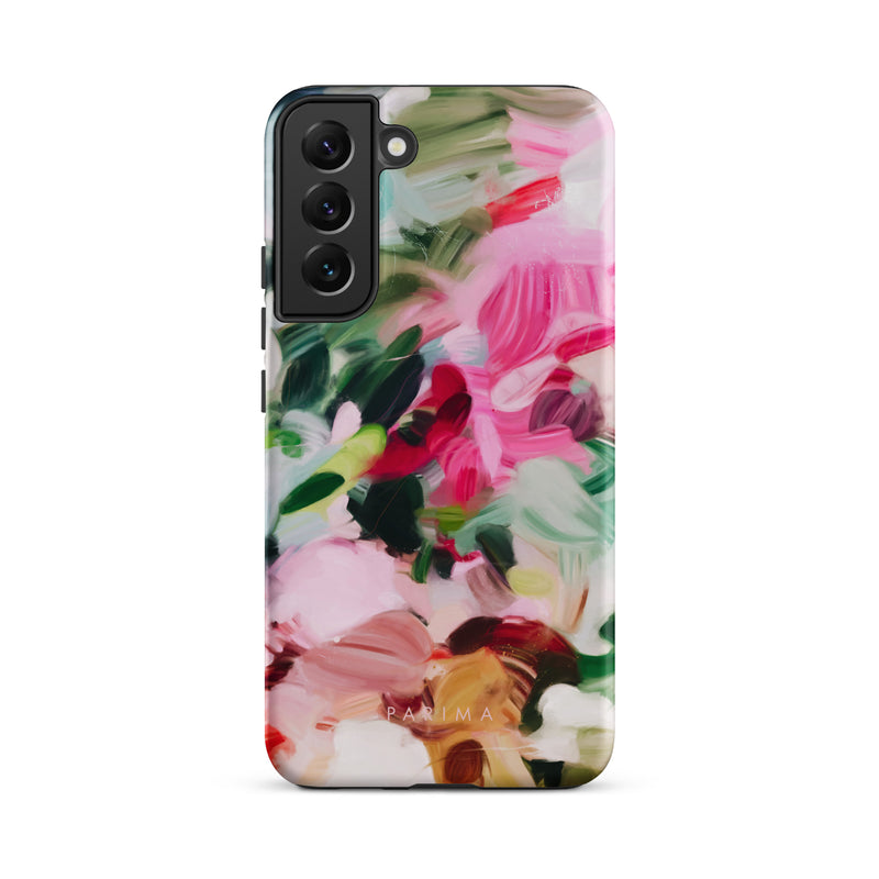 Bloom, pink and green abstract art on Samsung Galaxy S22 Plus tough case by Parima Studio