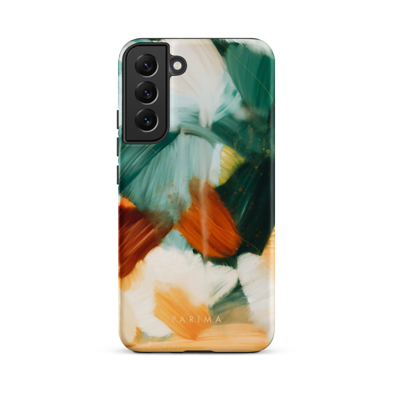 Meridian, green and orange abstract art on Samsung Galaxy S22 Plus tough case by Parima Studio