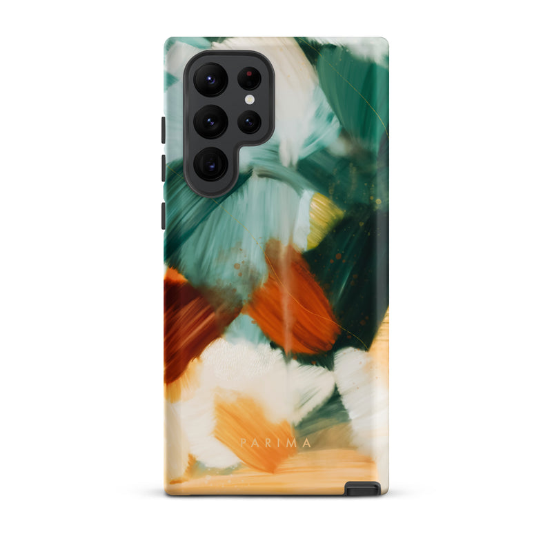 Meridian, green and orange abstract art on Samsung Galaxy S22 Ultra tough case by Parima Studio