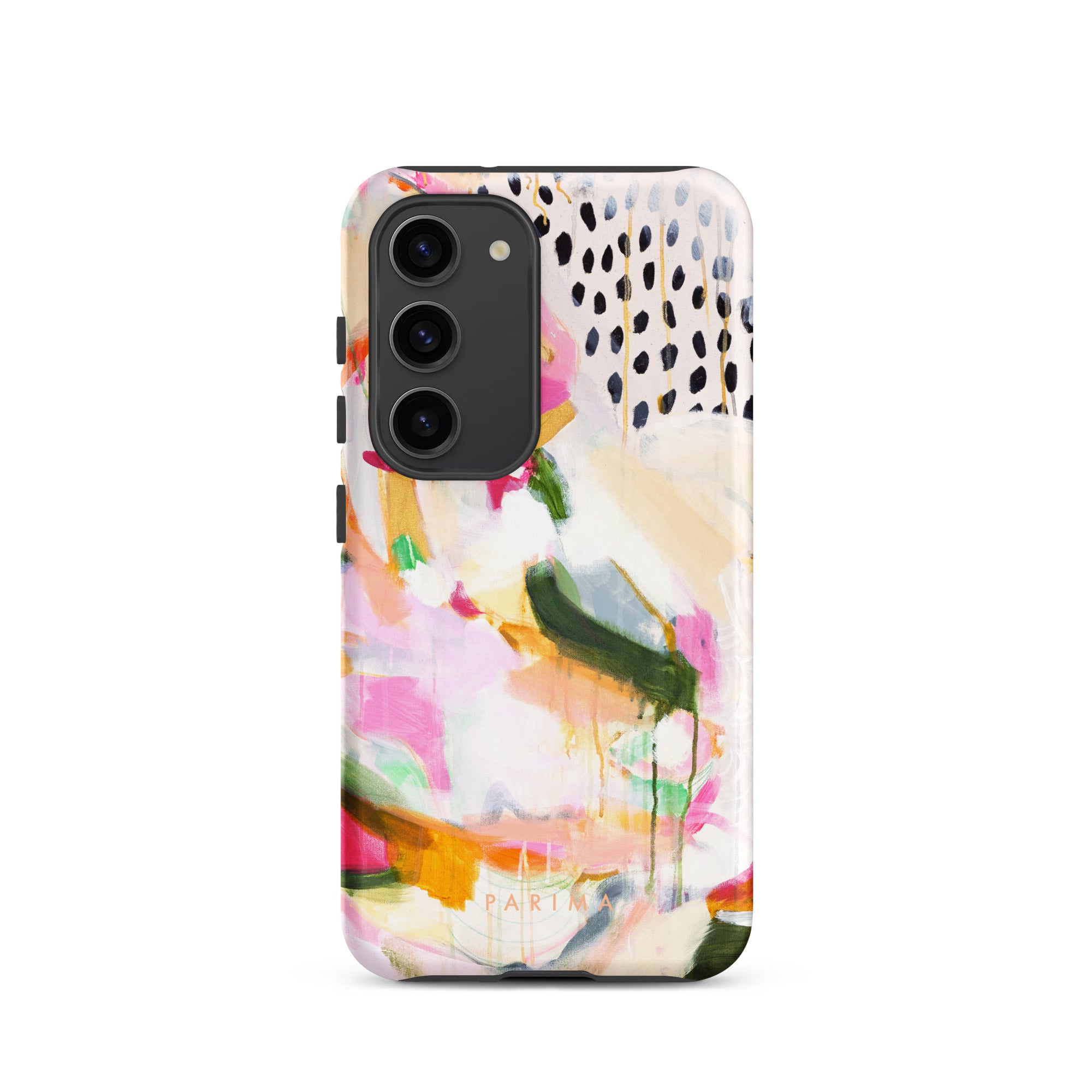 Adira, pink and green abstract art on Samsung Galaxy S23 tough case by Parima Studio