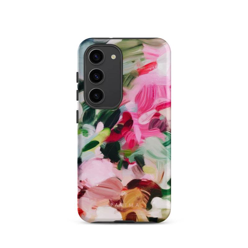 Bloom, pink and green abstract art on Samsung Galaxy S23 tough case by Parima Studio