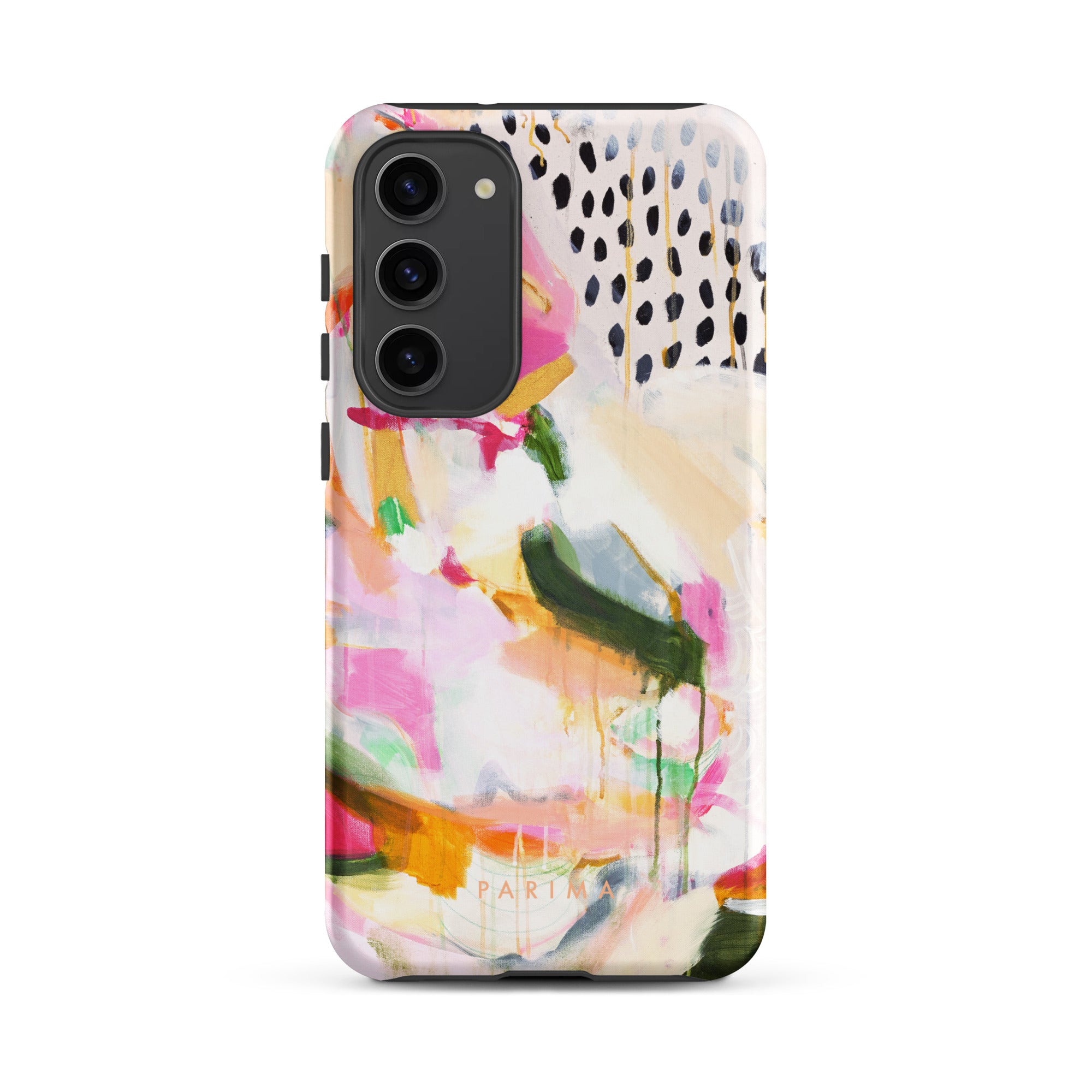Adira, pink and green abstract art on Samsung Galaxy S23 Plus tough case by Parima Studio