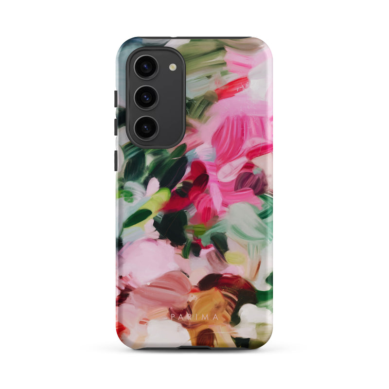 Bloom, pink and green abstract art on Samsung Galaxy S23 Plus tough case by Parima Studio
