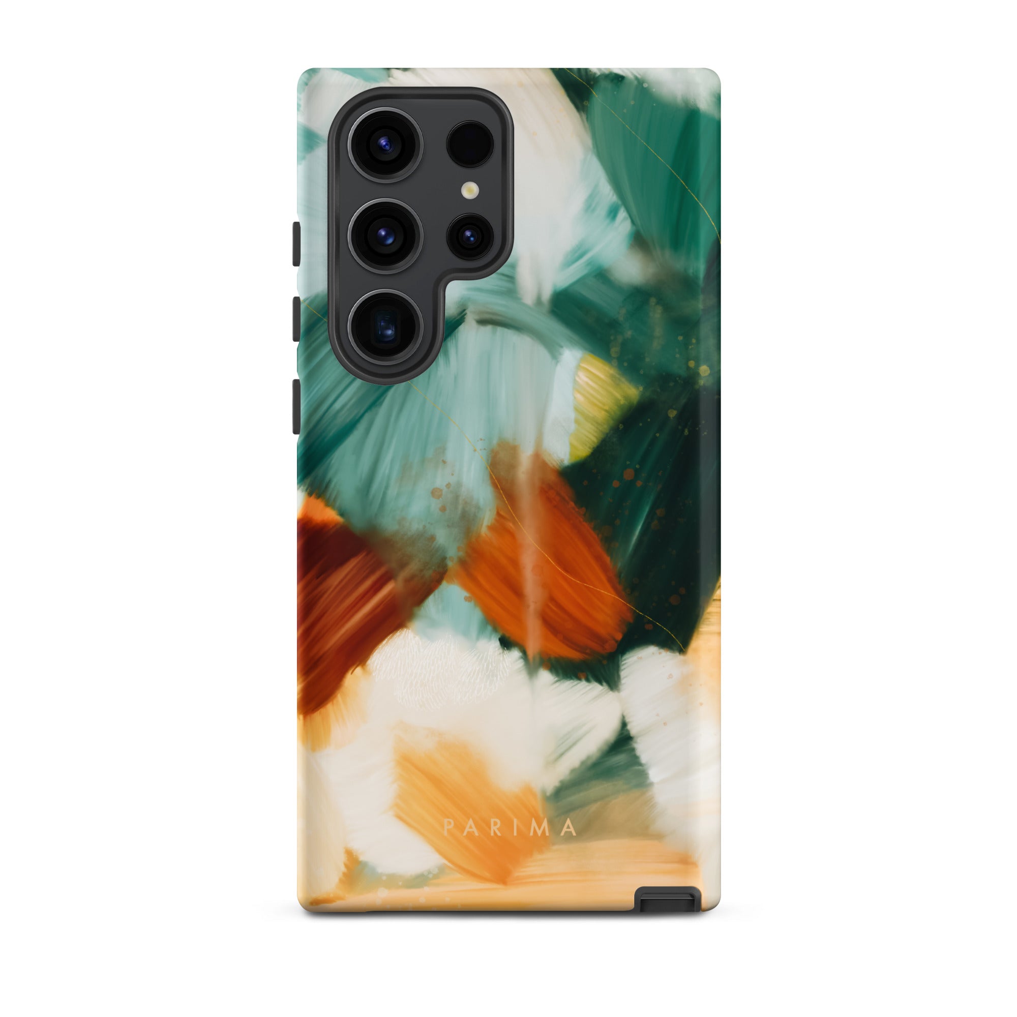 Meridian, green and orange abstract art on Samsung Galaxy S23 Ultra tough case by Parima Studio