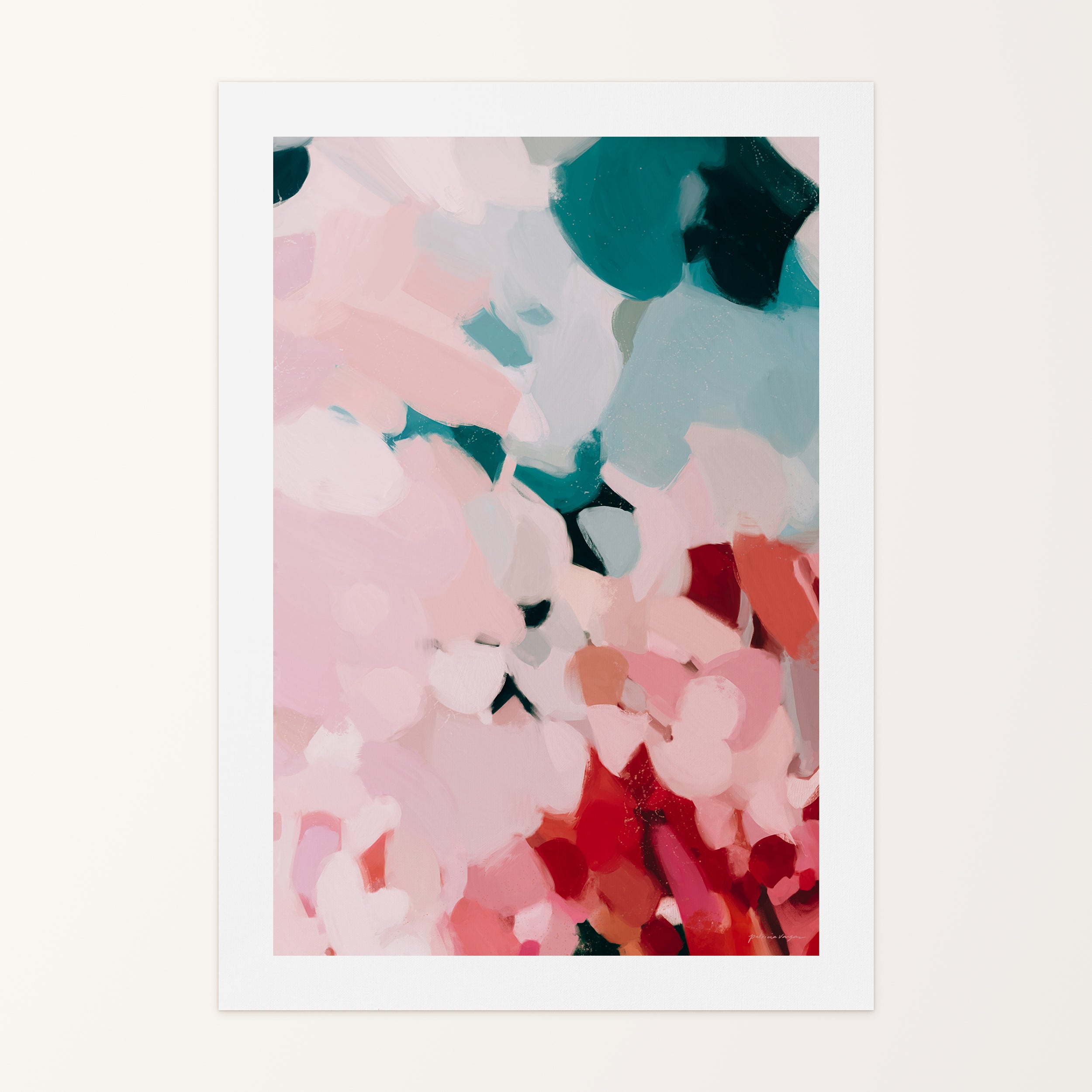 Tulip, pink and teal colorful abstract canvas wall art print by Parima Studio